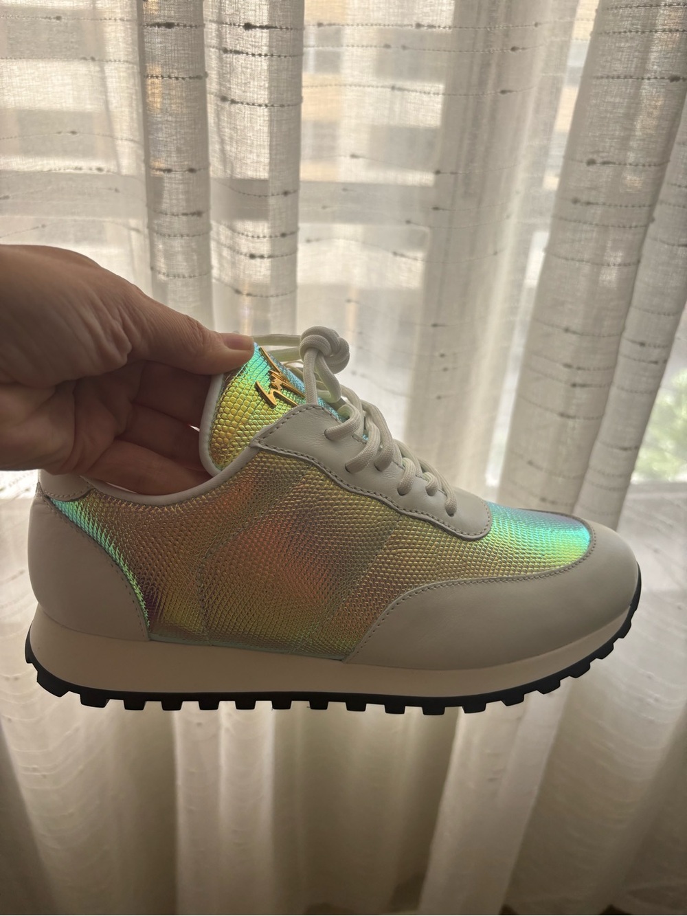 Giuseppe Zanotti Iridescent Mesh & White Leather Sneakers